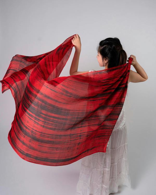 Red & Black Brushstroke Silk Scarf – Hand-Dyed Mulberry Silk, Evening Wrap & Gift