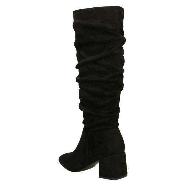 Spot On Ladies Spot On Rouched Mid Block Heel Knee High Boots F51242