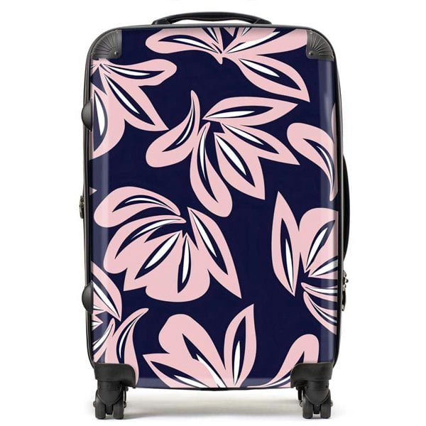 Warren Reed Pink Navy Floral Botanical Pattern Suitcase