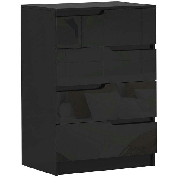 Chest of Four High Gloss Front Drawers - Black