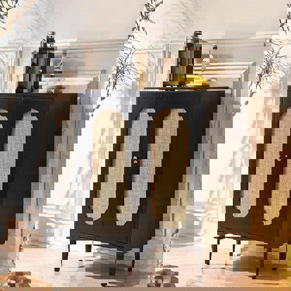 Detail view of Beatrix Retro Rattan Sideboard with designer sideboards