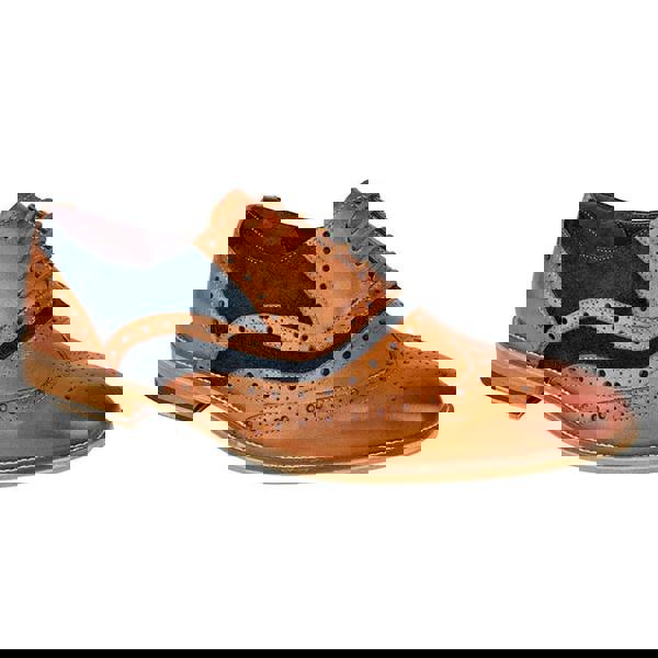 Roamers Mens 5 Eyelet Leather Brogue Oxfords - Tan/Blue - 