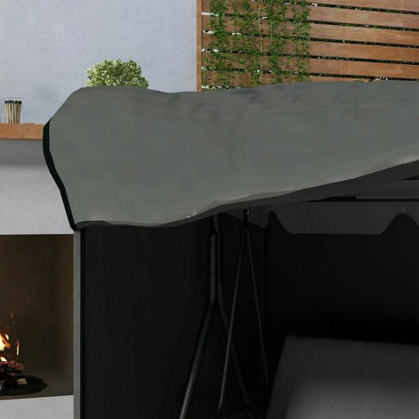Dark grey swing chair cover covering the top and side rails