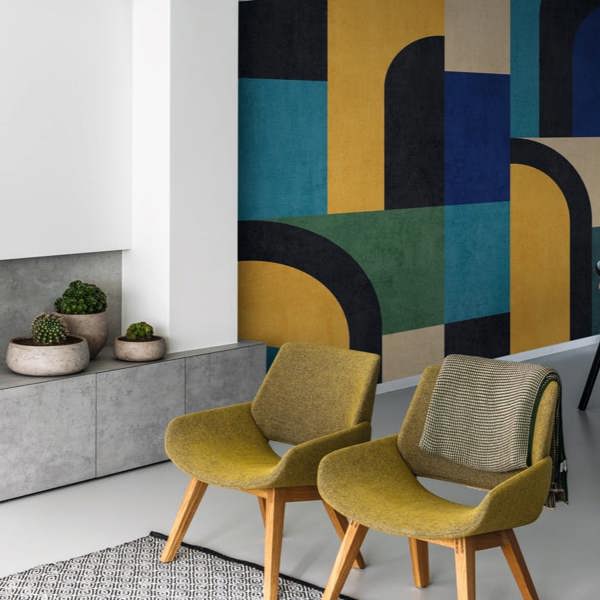 Grandeco Geo Modernist Shapes 3 Lane Repeatable Wallpaper Mural 1.59 x 2.8m, Blue