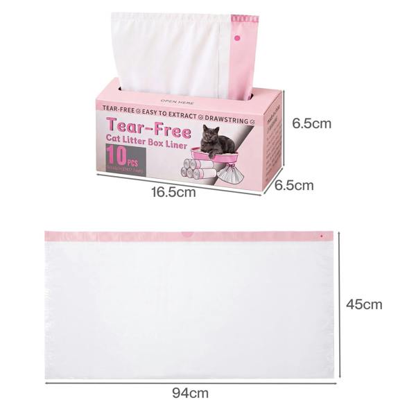 Skylos Cat Litter Bags XL for Standard Trays Heavy Duty Drawstring 30pc Pink
