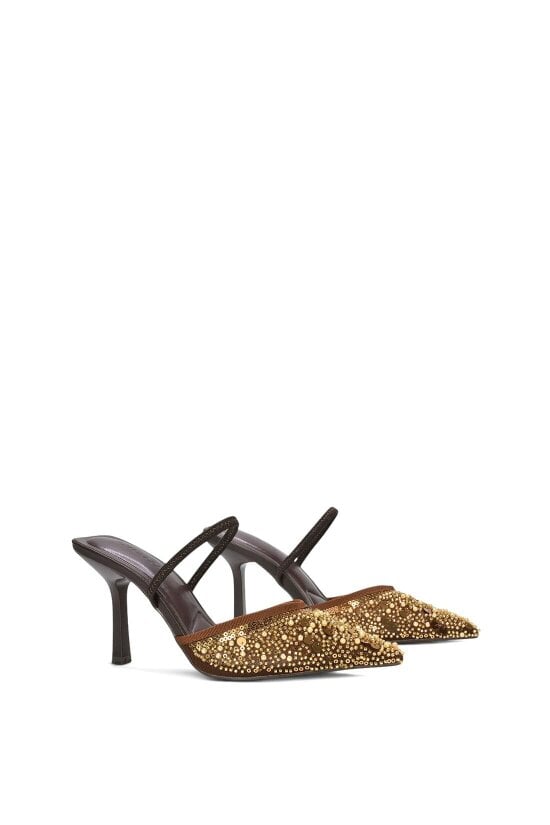 XY LONDON Slingback Stiletto High Heel Rhinestone Embellished Court Shoes