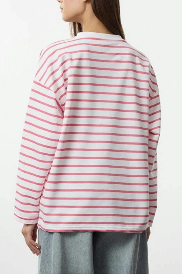 WOVCOR Striped Crew Neck Thin Knit Sweatshirt