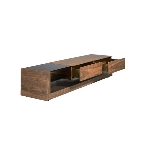 Angel Cerdá TV cabinet walnut, polished steel and black glass top 3139
