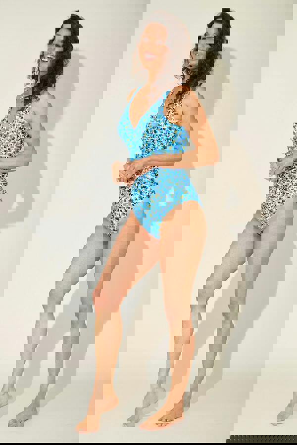 Blue Leopard Side Gather Swimsuit