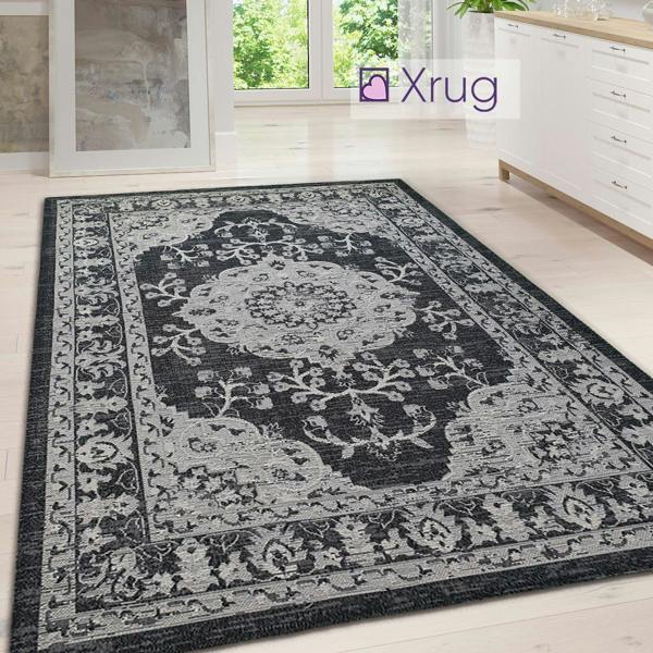 Black Oriental Rug Cotton Washable Rugs Runners Grey Oriental Traditional Pattern Large Small Flat Weave Carpet