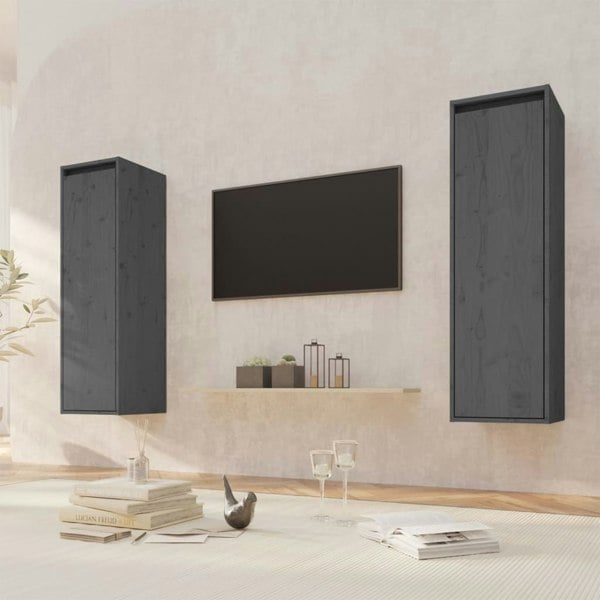 Berkfield Wall Cabinets 2 pcs Grey 30x30x100 cm Solid Pinewood