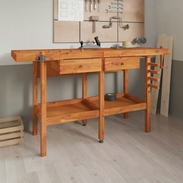 Berkfield Workbench with Drawers and Vices 162x62x83 cm Solid Wood Acacia
