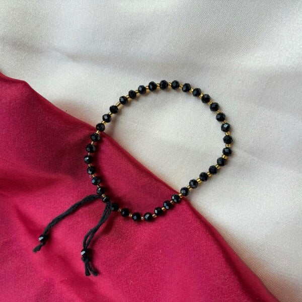 The Colourful Aura Adjustable Gold Black Beads Bracelet For Newborns and Adults