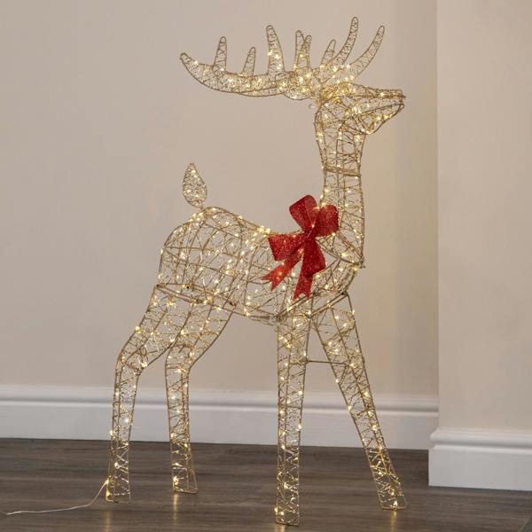 Samuel Alexander 1m Light up Gold Twist Christmas Standing Reindeer with 300 Warm White LEDs