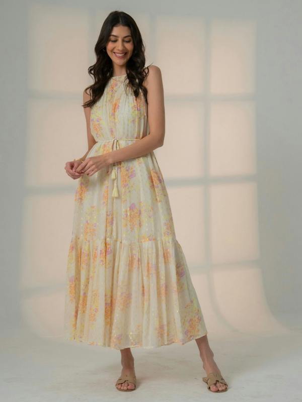 Rose & Nancy Ellie Soft Yellow Sparkle Print Maxi Dress&nbsp;