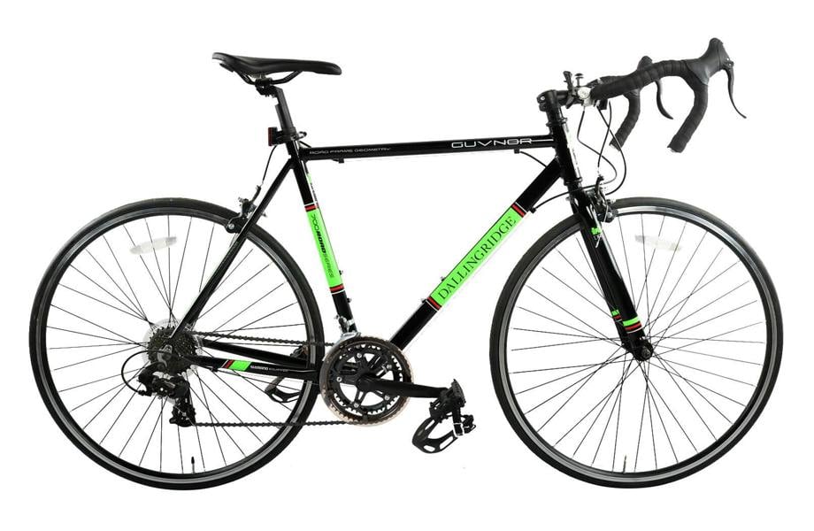 Dallingridge Guvnor Adults Road Bike, Alloy Frame, 700c Wheel, 14 Speed - Gloss Black/Acid Green