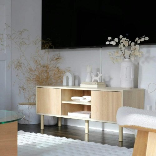 Sliding Door TV Cabinet Stand - Oak Wood-Effect