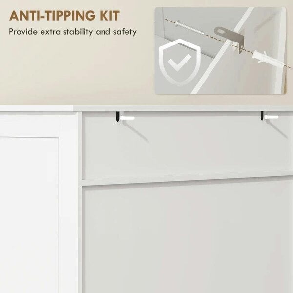 Bobobiy Shoe Cabinet with Louvered Doors, Modern Shoe Storage Cabinet with Drawer and Adjustable Shelves, White
