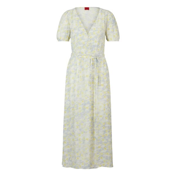 Hugo Womens/Ladies Kikoni-1 Wrap Front Dress - White/Yellow