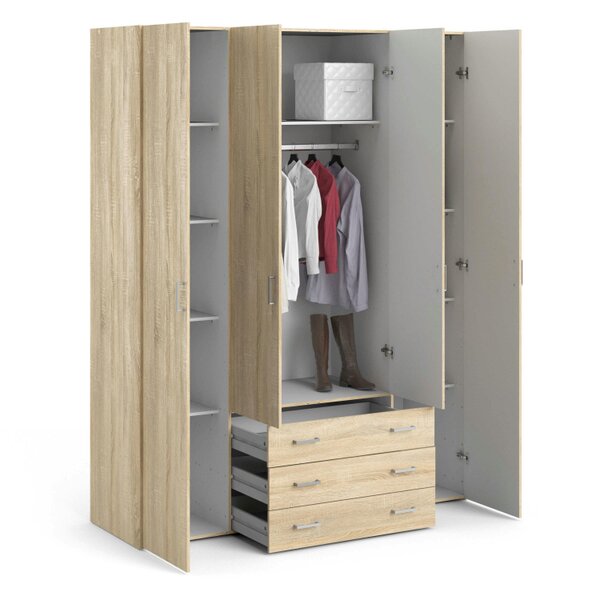 Wyld Haus Berlin Oak Effect Wardrobe 4 Doors 3 Drawers 4 Shelves