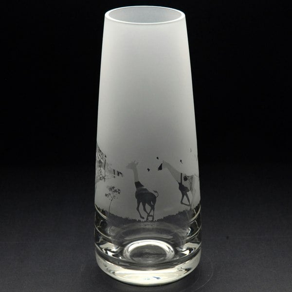 Glyptic Glass Art Giraffe Glass Bud Vase - Hand Etched/Engraved Gift