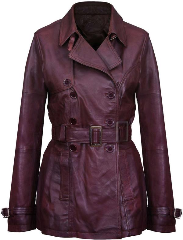 Womens Mid Length Leather Trench Coat -Oakham - Upperclass Fashions 