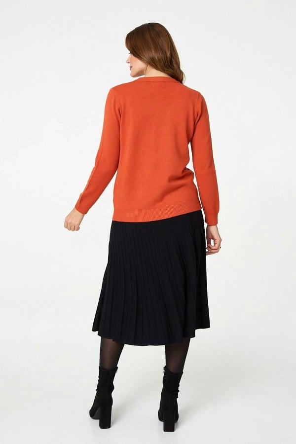 Orange | Textured Long Sleeve Slim Knit Jumper
