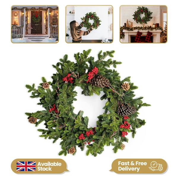 80cm Green Fir Christmas Wreath with Berries and Pine Cones for Door or Indoor Display image 9