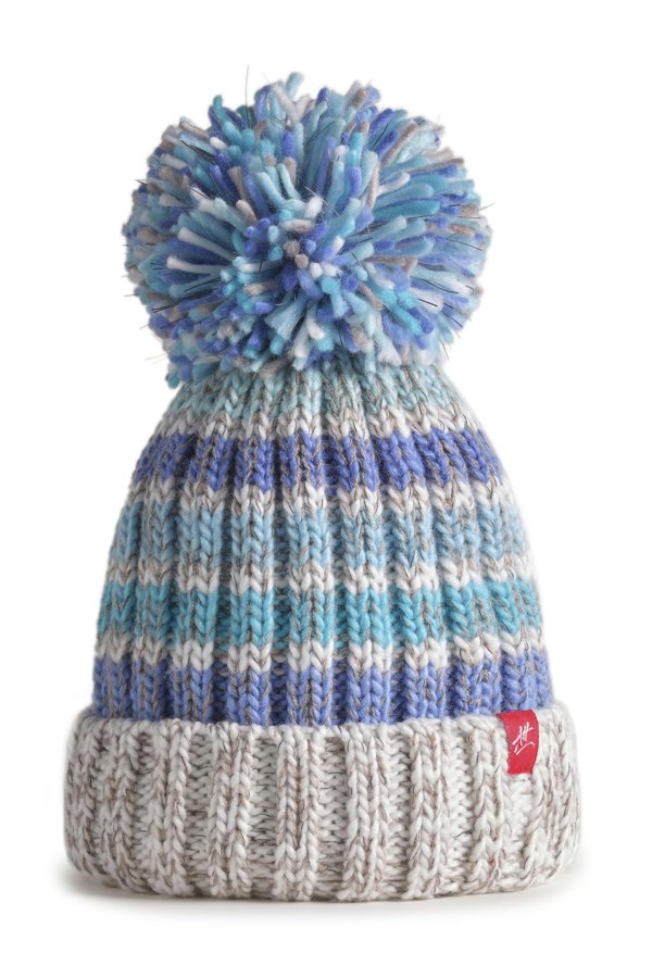 SuperBobble Andrea Hall Wave Beanie Bobble Hat - Sea Blue & Grey