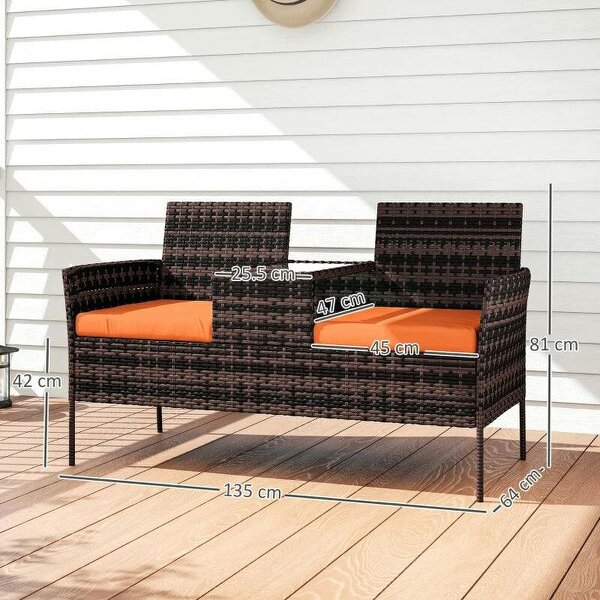 Two-Seat Rattan Chair, with Middle Table - Orange