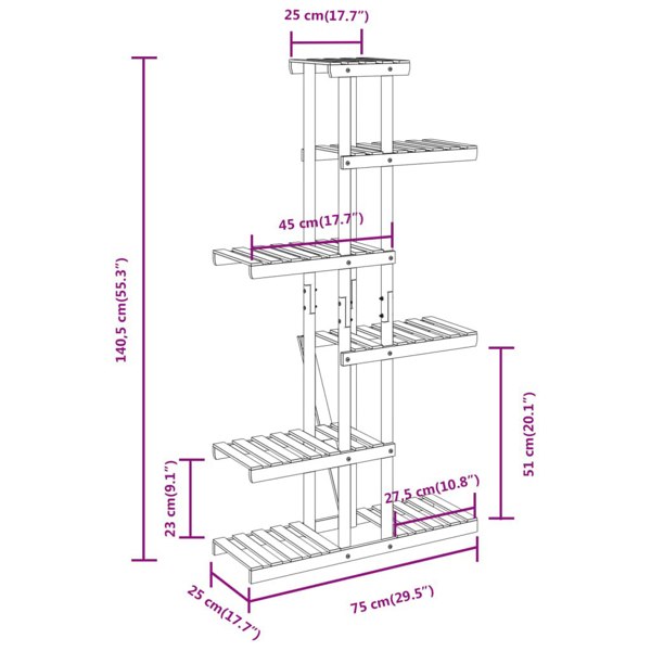 Berkfield Flower Stand 75x25x140.5 cm Solid Wood Fir