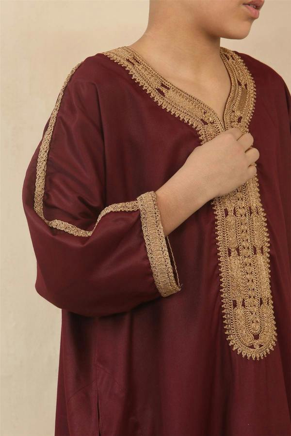 Infinity Leather Kid's Boys Burgundy Moroccan Thobe Jubba Robe Eid Djellaba Gandoura