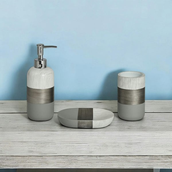 Showerdrape Luxe Grey/White 3 Piece Bathroom Accessory Set