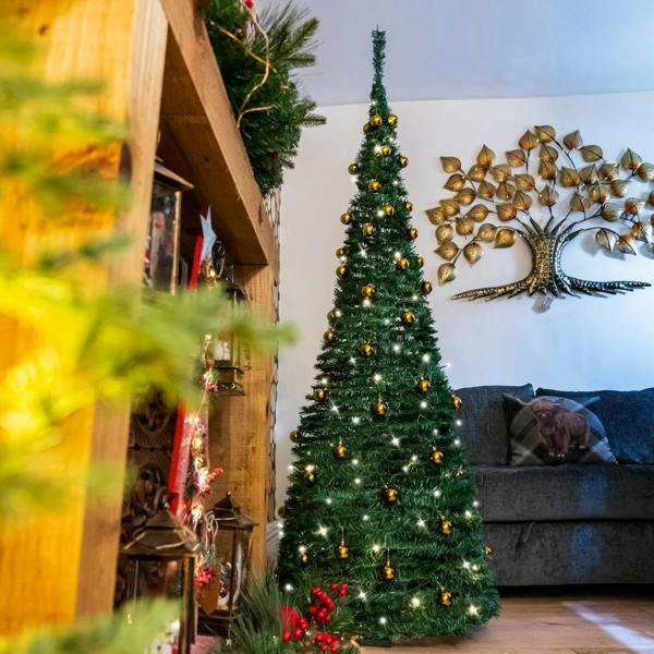 4ft to 6ft Pre-Lit Pop Up Christmas Tree with Warm White LEDs and Gold Baubles image 7