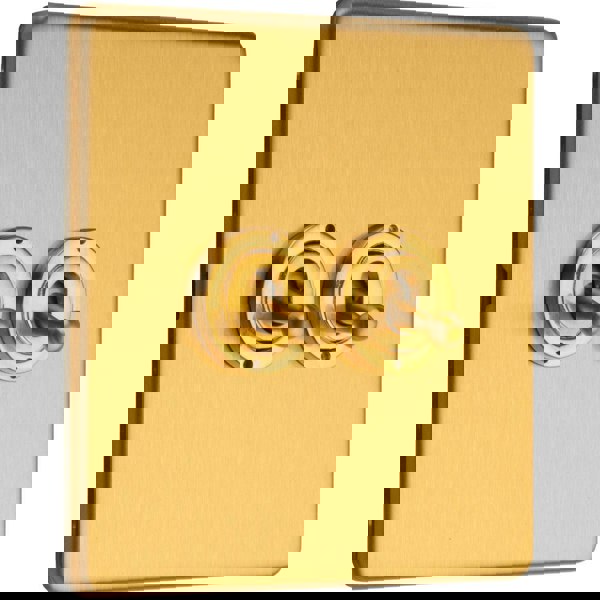 2 PACK 2 Gang Double Retro Toggle Light Switch SCREWLESS SATIN BRASS 10A 2 Way