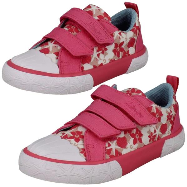 Clarks Girls Clarks Playprints Floral Starfish Design Canvas Shoes Foxing Shell