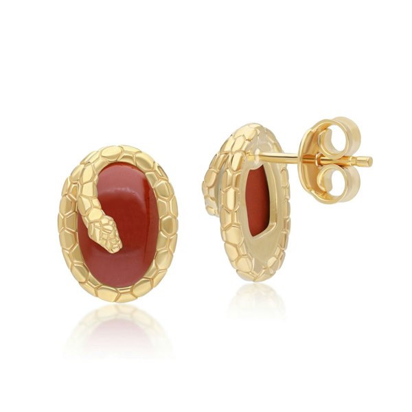 Gemondo ECFEW™ Red Jasper Winding Snake Stud Earrings In Gold Plated Sterling Silver