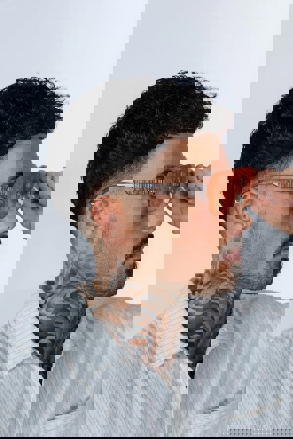 SVNX Retro Ribbed Navigator Sunglasses in Orange Grey