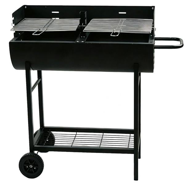 Gr8 Garden Charcoal BBQ Grill Half Barrel Dual Zone Garden Trolley Barbecue Adjustable Height Outdoor Cooker