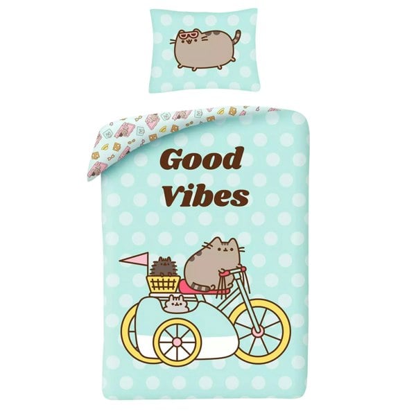 Pusheen Good Vibes Cotton Duvet Cover Set - Mint Green