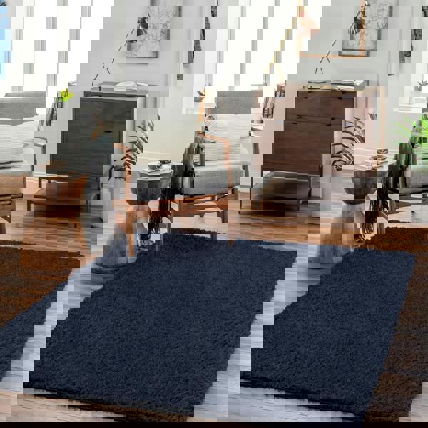 Livabliss Moda Shag-Solid Color Dark Blue Plush Soft Pile Rug