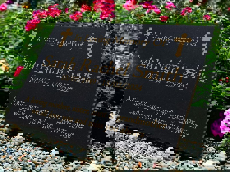 Memorials Direct Granite Memorial Plaque, Crosses, Personalised, Stand Included