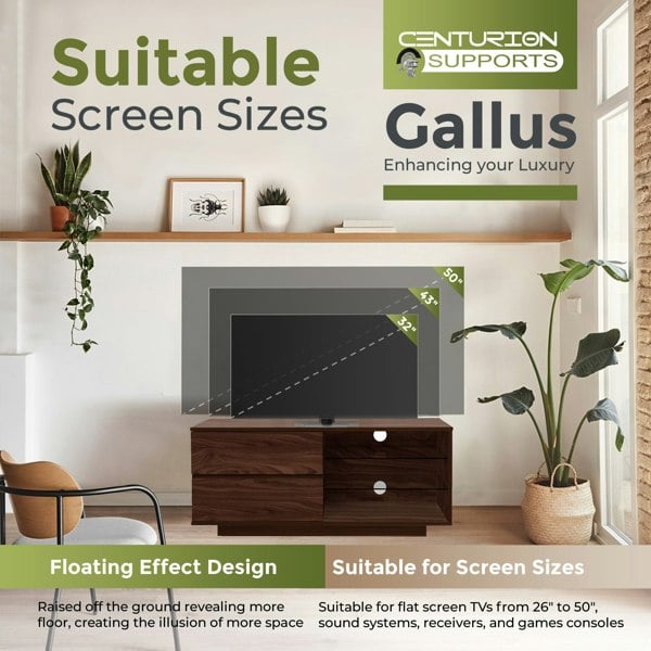Centurion Supports GALLUS ULTRA Remote Friendly BeamThru Walnut with 2-Walnut Drawers 32"-55" Flat Screen Cabinet TV Stand