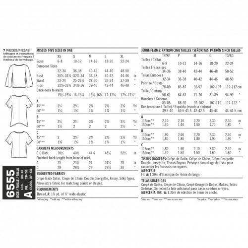 New Look Sewing Pattern 6555, Tops for Women, A (XS-S-M-L-XL) - Easy