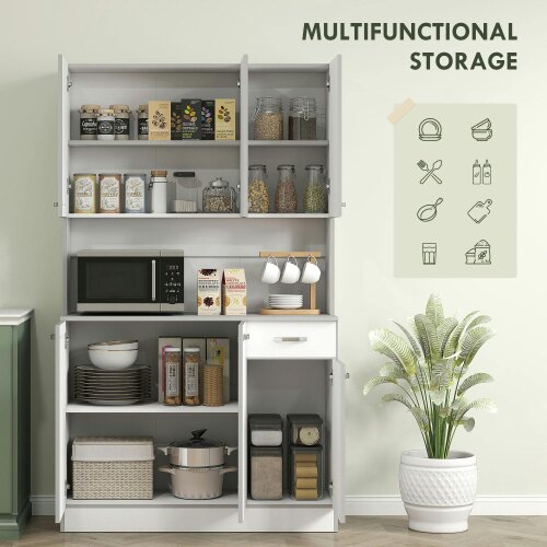 Wyld Haus Tovesu Wooden White Large Kitchen Cupboard With 6 Doors 1 Drawer 5 Shelves And Countertop