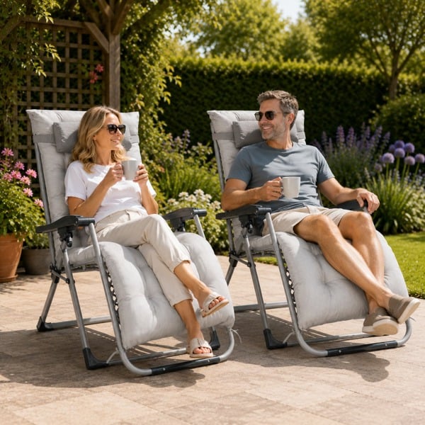 Smart Living Zero Gravity Chair with Cushion & Pillow - Pair - Grey