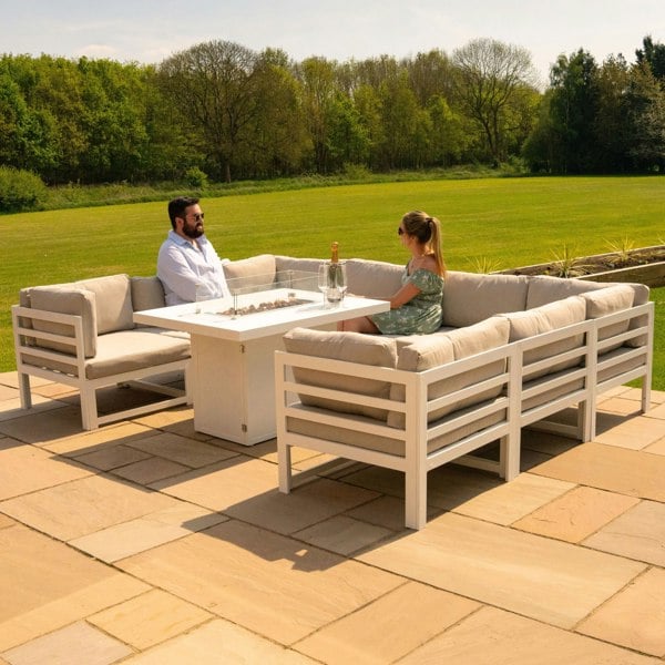 Jardi Modular Garden Furniture Set With Fire Pit - White