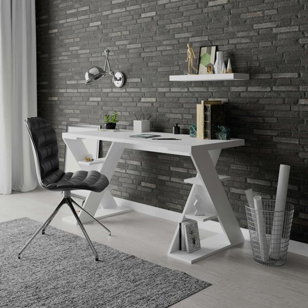 Decortie Papillon Desk with Bookshelf Storage Legs Modern Minimalist Workspace Desk 137x75x60 cm