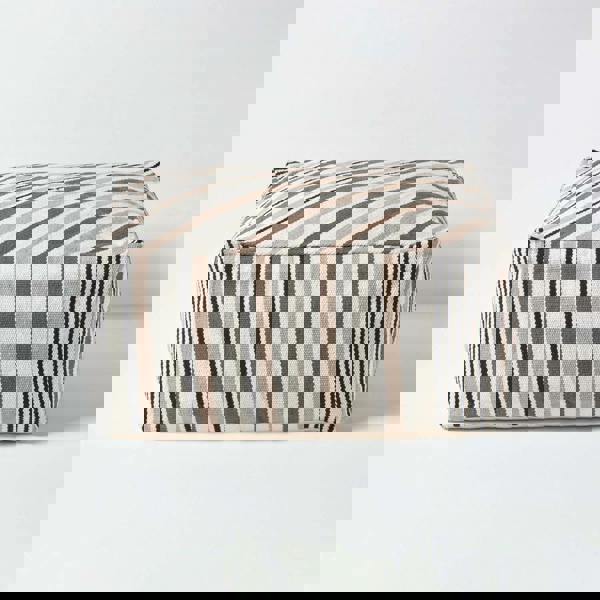HOMESCAPES Grey, Black and White Stripe Bean Filled Pouffe