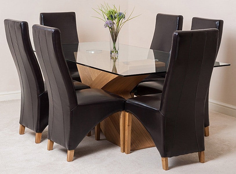 That's Furniture Valencia Oak Large Glass Dining Table & Lola Leather Chairs